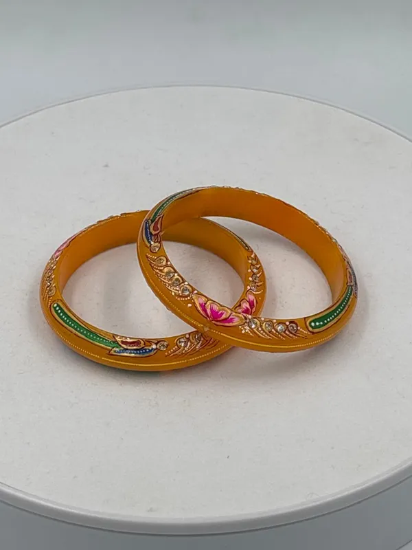 Mustard_Gold_Enamel_Floral_Bangle_Set_For_Women