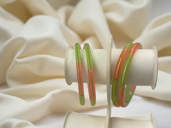 Shreenathji_Gold_Everyday_Luxury_Bangles___4_Pcs_Authentic_22K_Yellow_Gold_&_Orange_Green_Trans_Acrylic_Churi_Set_(Set_Of_4)