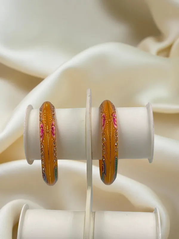 Mustard_Gold_Enamel_Floral_Bangle_Set_For_Women