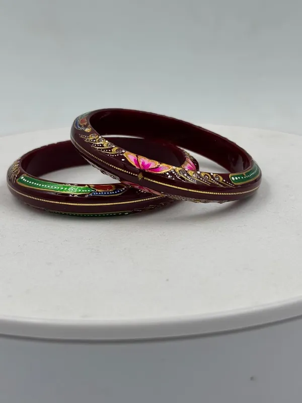 Shreenathji_Gold_Minimalist_Everyday_Traditional_Hand_Painted_22K_Gold_Bound_Maroon_Plastic_Base_Bangles_(Pack_Of_2)