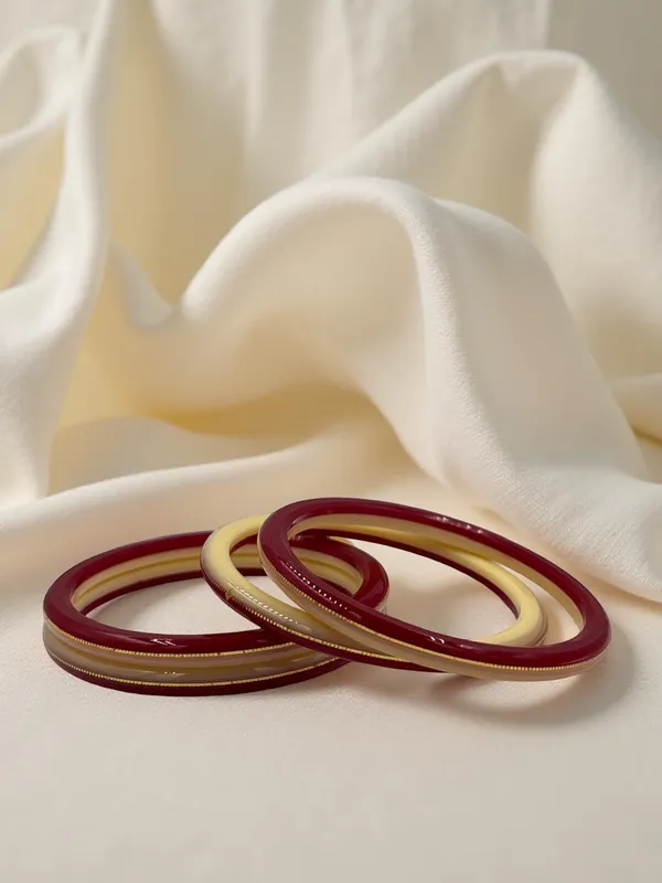 Shreenathji_Gold_Everyday_Lucury_Bangles___2_Pcs_Authentic_22K_Yellow_Gold_&_Red_Cream_Acrylic_Churi_Set_(Set_Of_2)