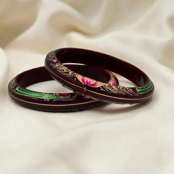 Maroon_22K_Gold_Plastic_Hand_Painted_Floral_Bangle_Set_For_Women_Pack_Of_2
