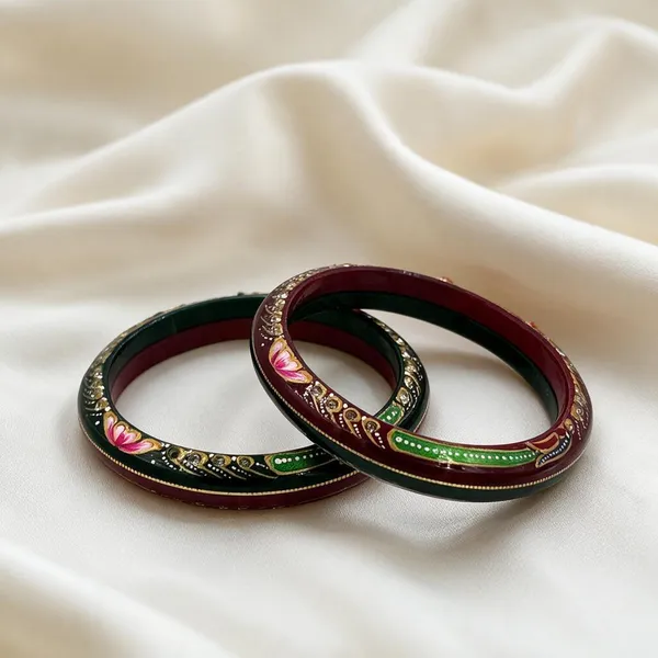 Red_&_Green_22K_Gold_Plastic_Floral_Painted_Bangle_Set_For_Women_Pack_Of_2