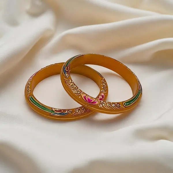 Light_Yellow_Gold-Tone_Plastic_Floral_Hand_Painted_Bangle_Set_For_Women_Pack_Of_2