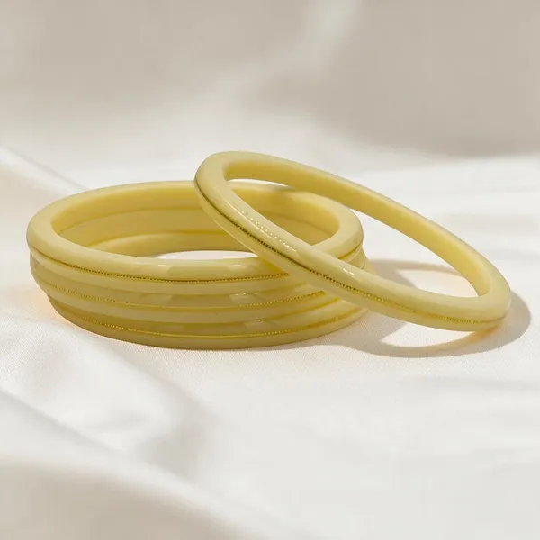 Cream_Ivory_Gold-Tone_Plastic_Slim_Bangle_Set_For_Women_Pack_Of_4