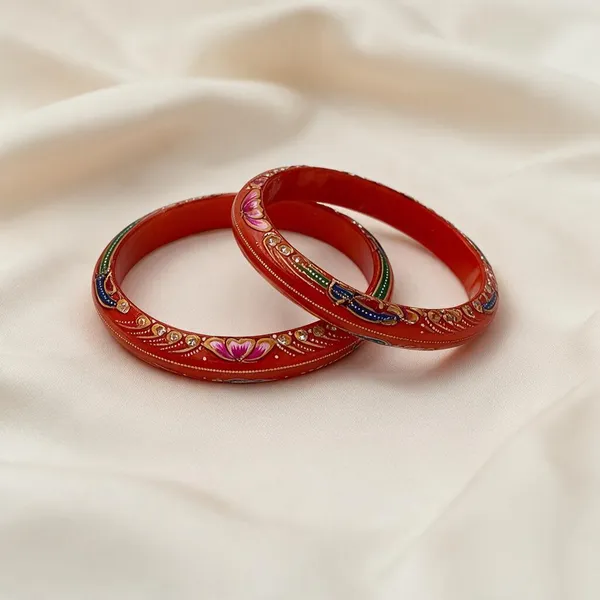 Orange_Gold-Tone_Hand_Painted_Floral_Bangle_Set_For_Women_Pack_Of_2