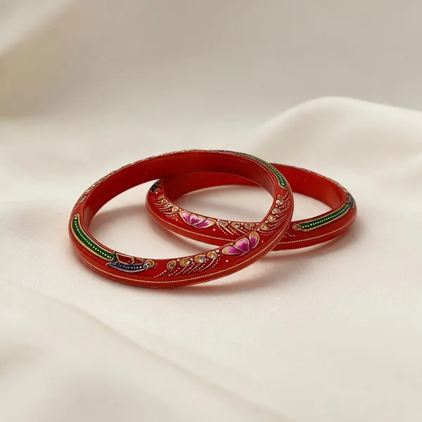 Orange_Gold-Toned_Plastic_Hand_Painted_Floral_Bangle_Set_For_Women_Pack_Of_2