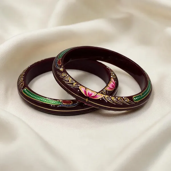 Maroon_Gold-Toned_Floral_Hand_Painted_Bangle_Set_For_Women_Pack_Of_2