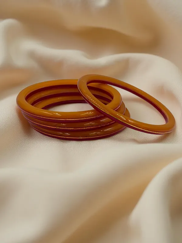 Shreenathji_Gold_Everyday_Lucury_Bangles___2_Pcs_Authentic_22K_Yellow_Gold_&_Red_Orange_Acrylic_Churi_Set_(Set_Of_2)