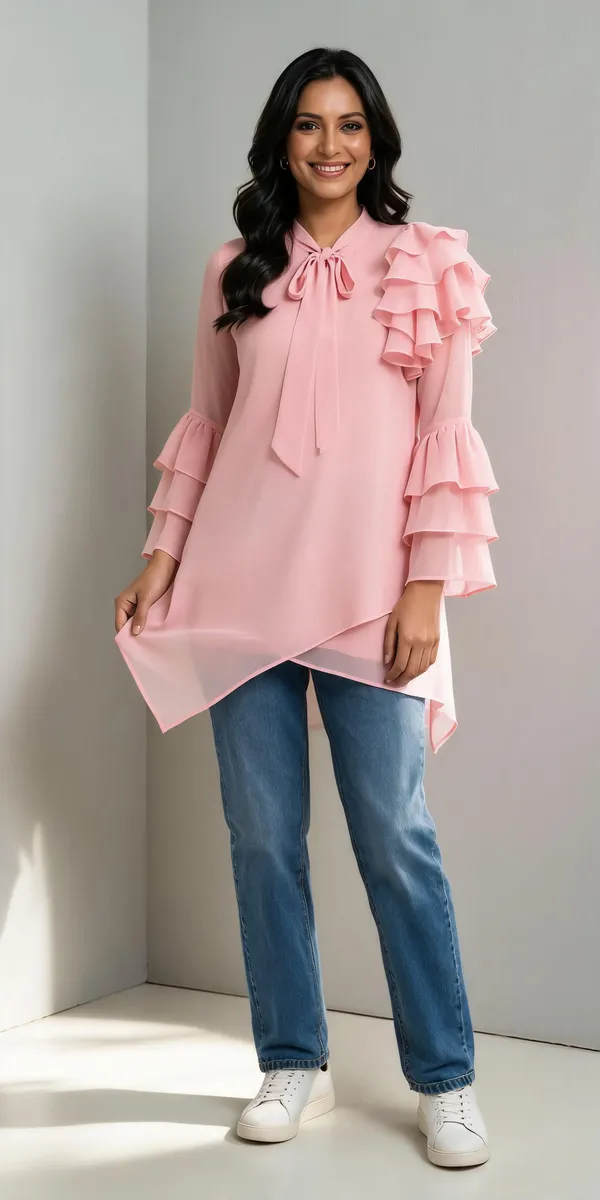 Pink_Georgette_Relaxed_Fit_Ruffle_Top_For_Women