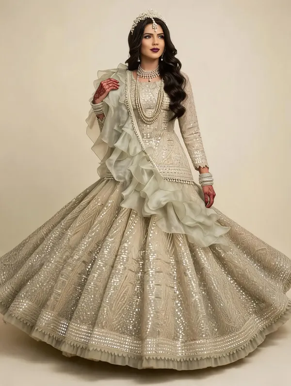 Beige_Net_Flared_Embroidered_Lehenga_Set_For_Women