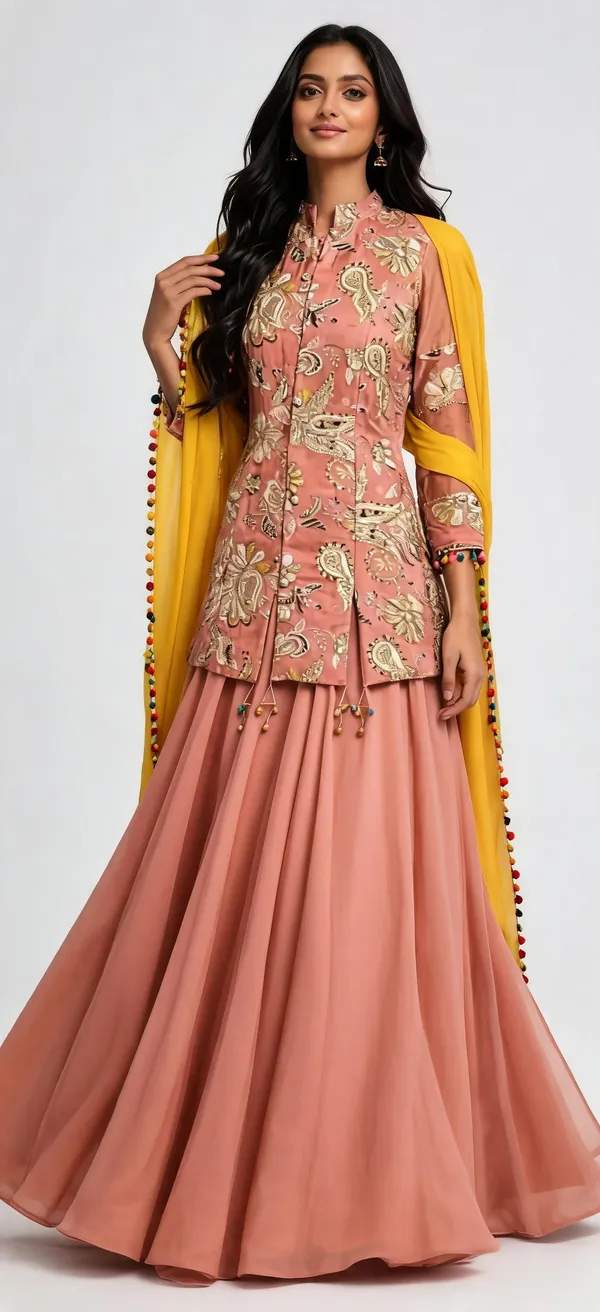 Peach_Silk_Printed_Ethnic_Lehenga_Set_For_Women