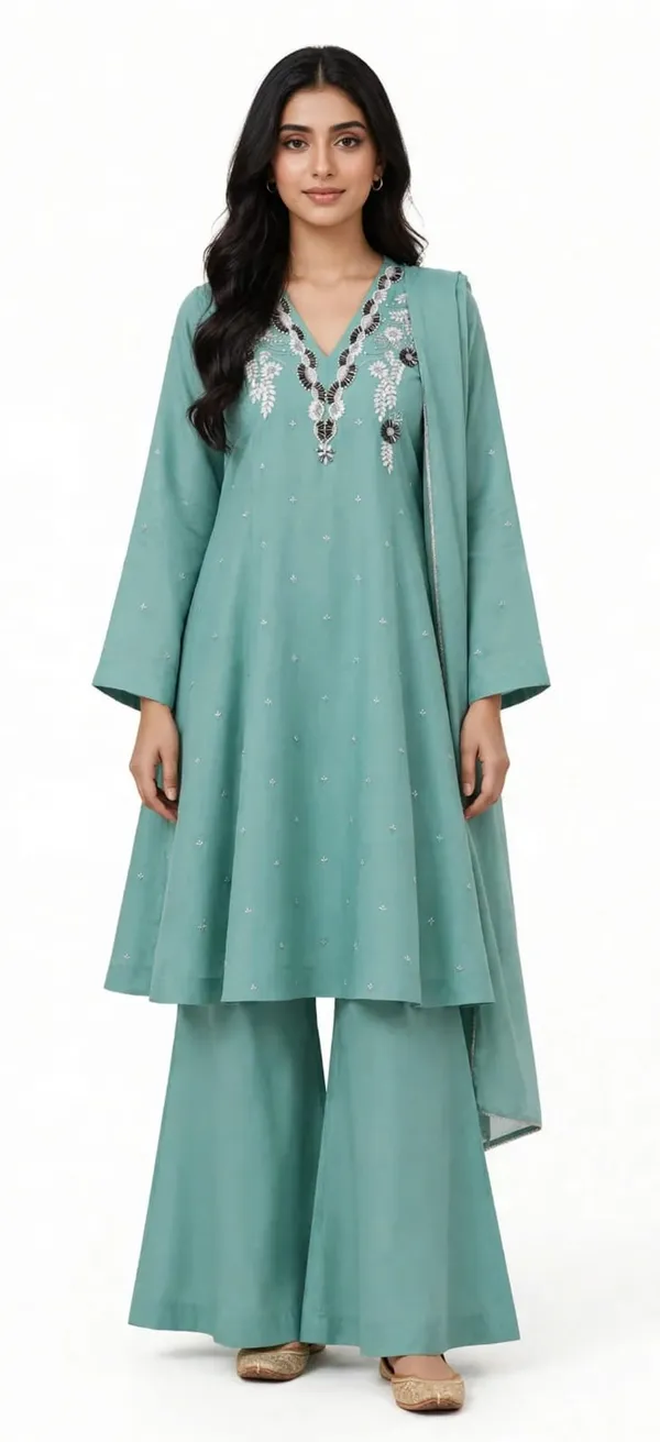Teal_Embroidered_A-Line_Kurta_Set_for_Women