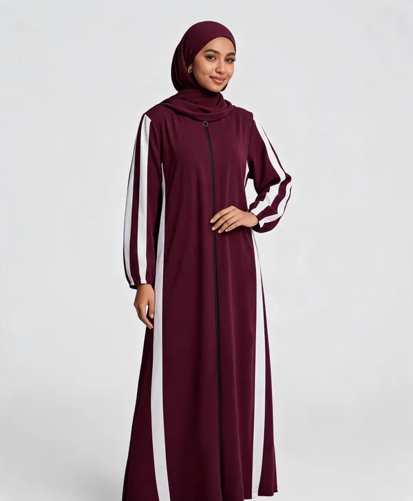 Maroon_Cye_Crush_Striped_Sleeve_Relaxed_Abaya_For_Women