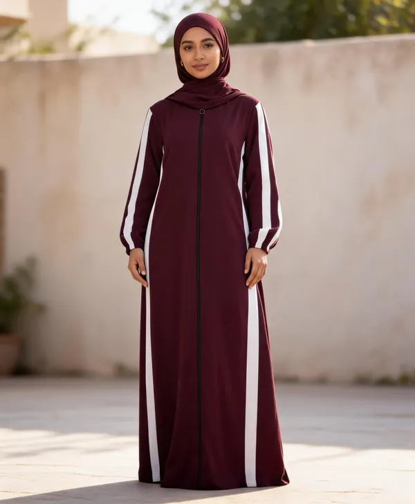 Maroon_Cye_Crush_Striped_Sleeve_Relaxed_Abaya_For_Women