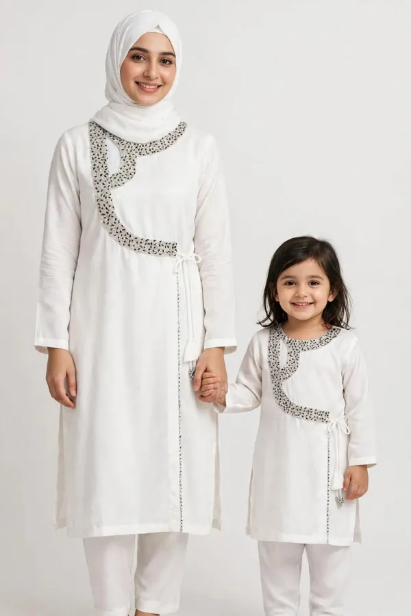 White_Matching_Ethnic_Kurta_Sets_for_Mother_And_Daughter