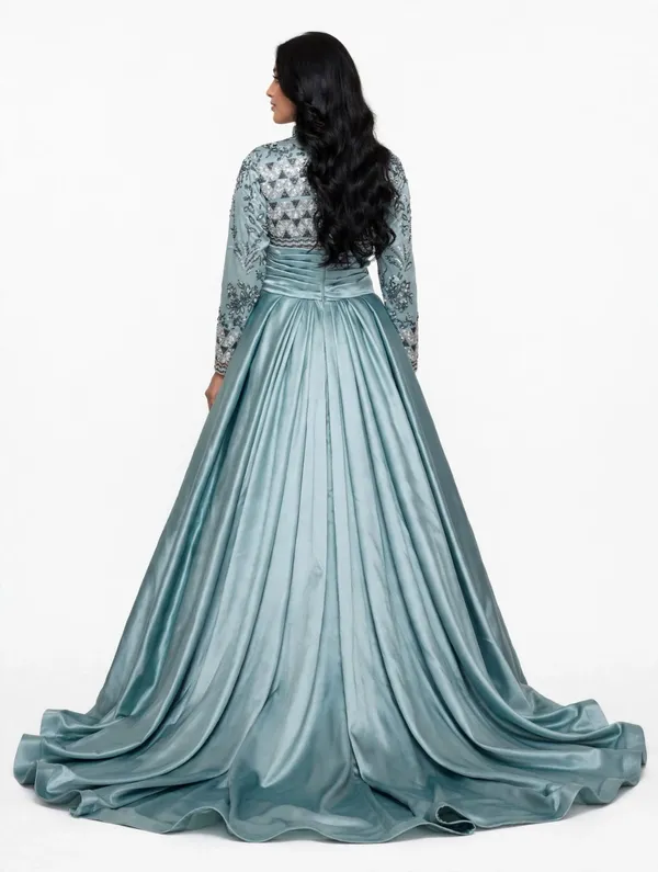 Teal_Satin_Embellished_Flared_Gown_for_Women