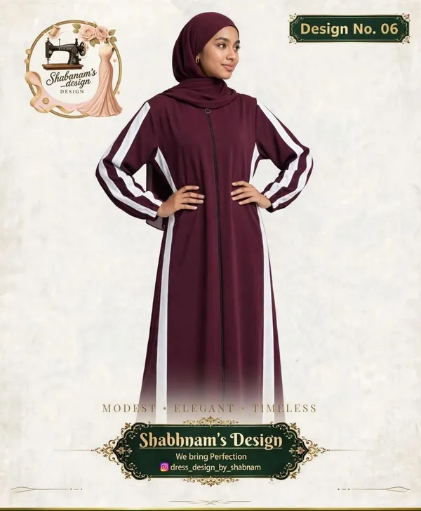 Maroon_Full_Length_Striped_Sleeve_Abaya_For_Women