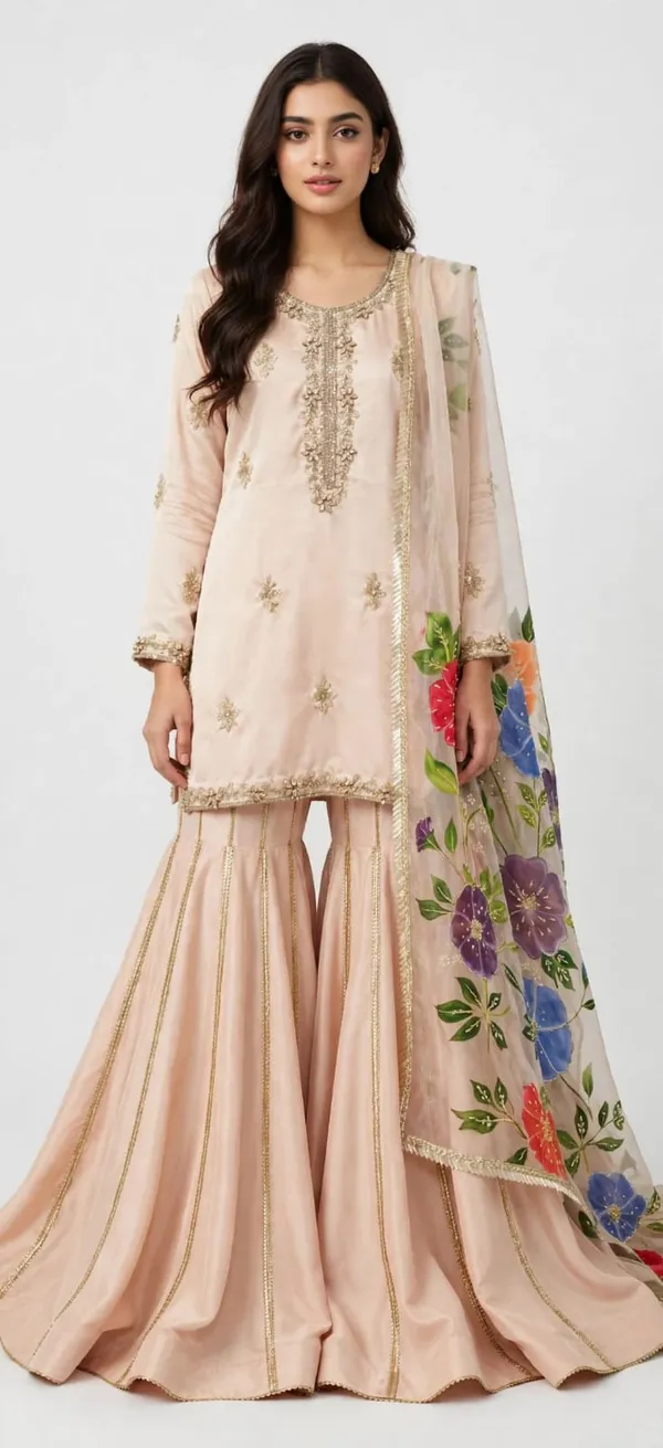 Peach_Embroidered_Sharara_Suit_Set_for_Women