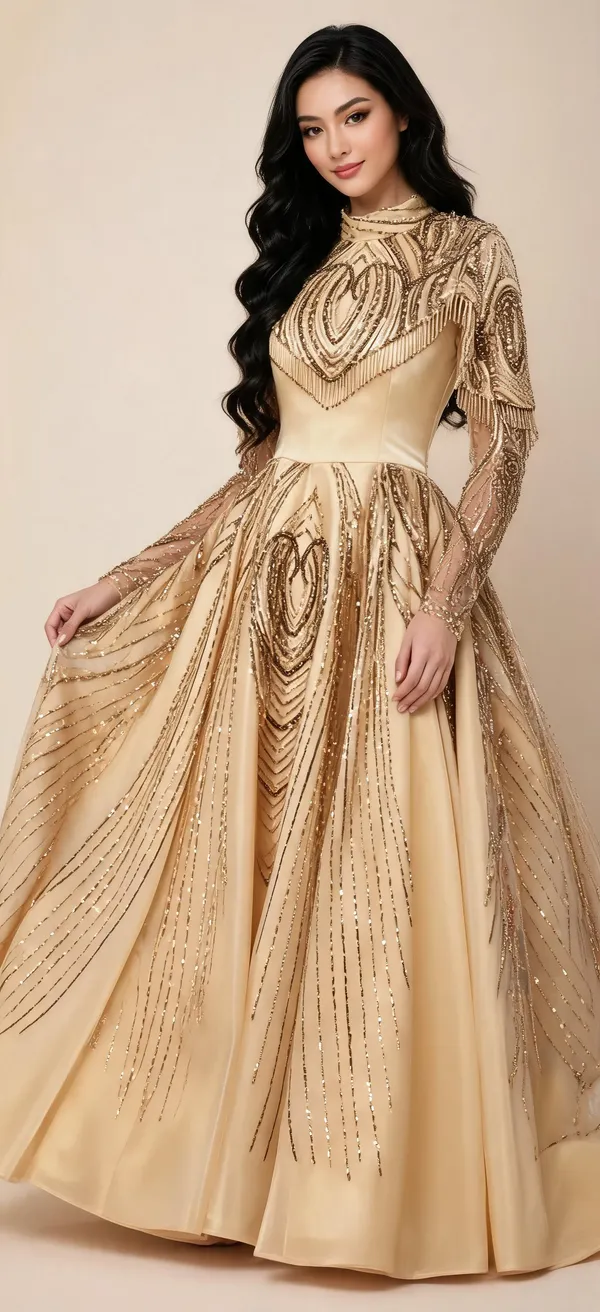 Champagne_Sequin_Embellished_A-Line_Gown_For_Women