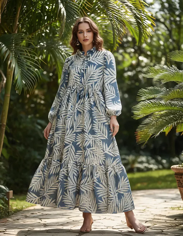 Blue_Botanical_Print_Flared_Maxi_Dress_For_Women