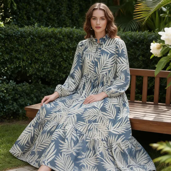 Blue_Botanical_Print_Flared_Maxi_Dress_For_Women