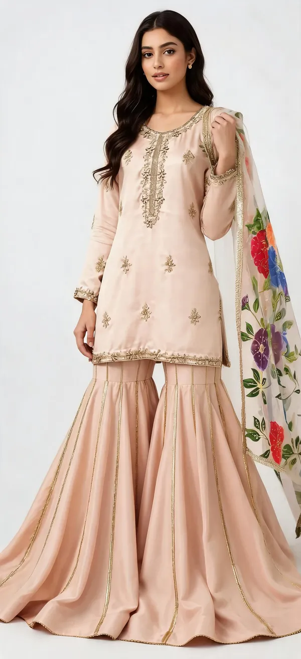 Peach_Silk_Embroidered_Flared_Sharara_Suit_Set_For_Women