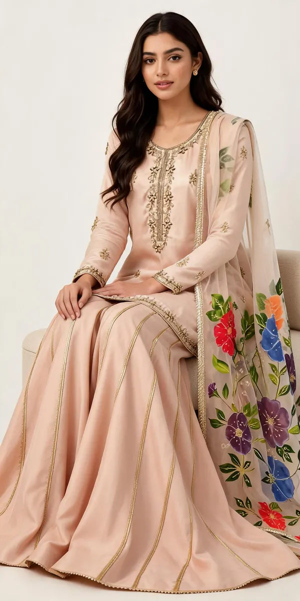 Peach_Silk_Embroidered_Flared_Sharara_Suit_Set_For_Women