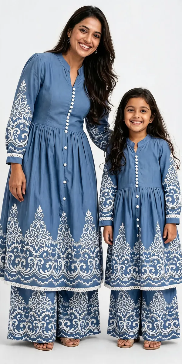 Blue_Cotton_Printed_Flared_Kurta_Set_For_Women