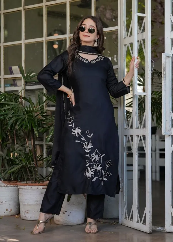 Black_Embroidered_Straight_Kurta_Set_For_Women