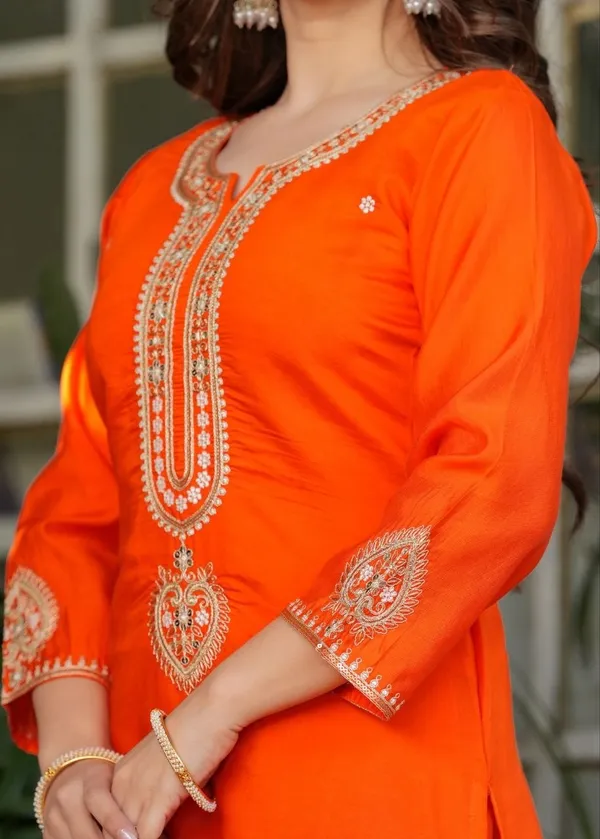 Orange_Embroidered_Straight_Kurta_Set_For_Women
