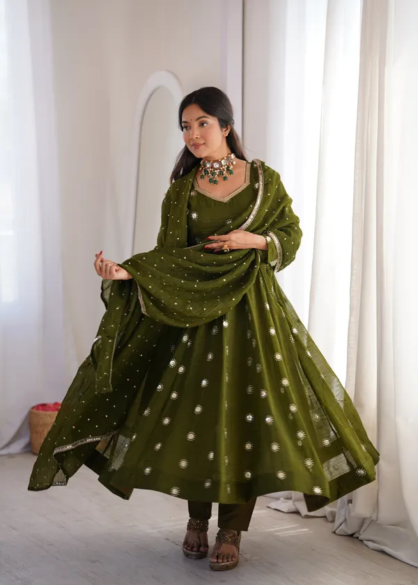 Olive_Green_Printed_Anarkali_Suit_Set_For_Women