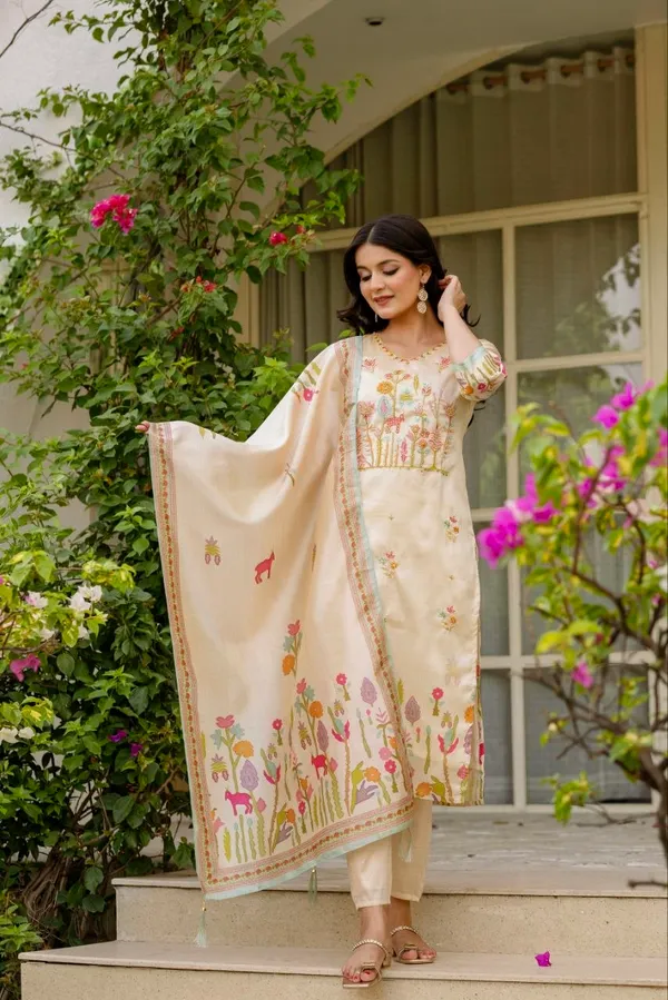 Cream_Printed_Straight_Kurta_Set_For_Women