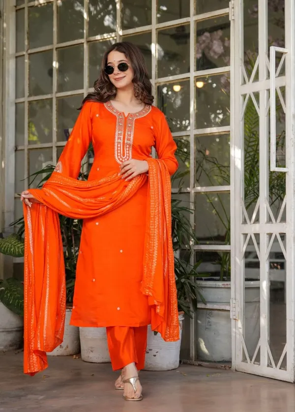 Orange_Embroidered_Straight_Kurta_Set_For_Women