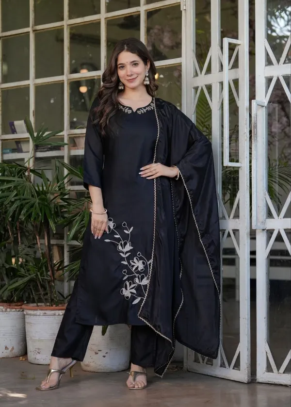 Black_Embroidered_Straight_Kurta_Set_For_Women