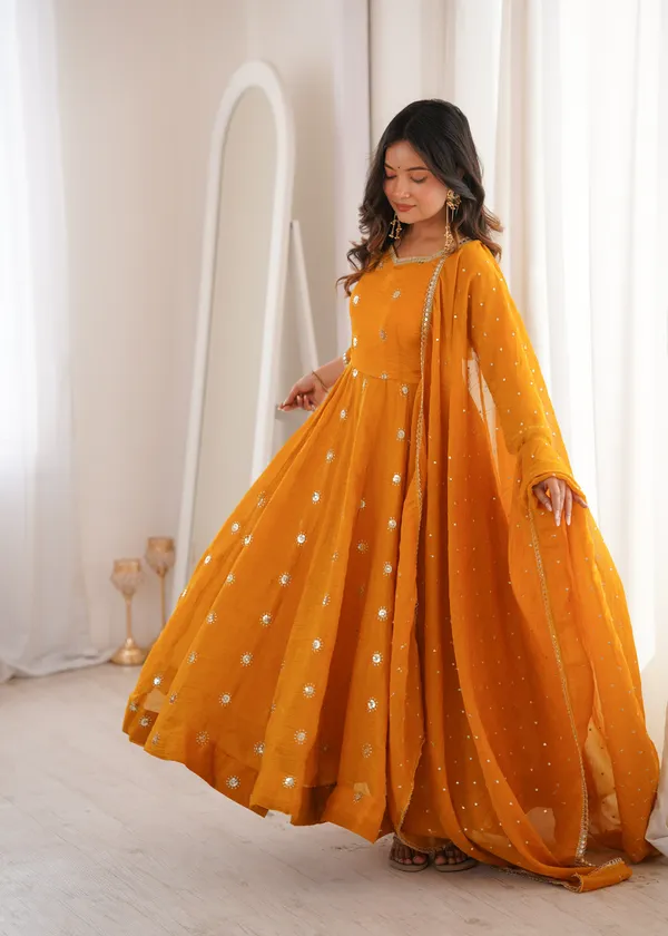 Orange_Embellished_Anarkali_Suit_Set_For_Women