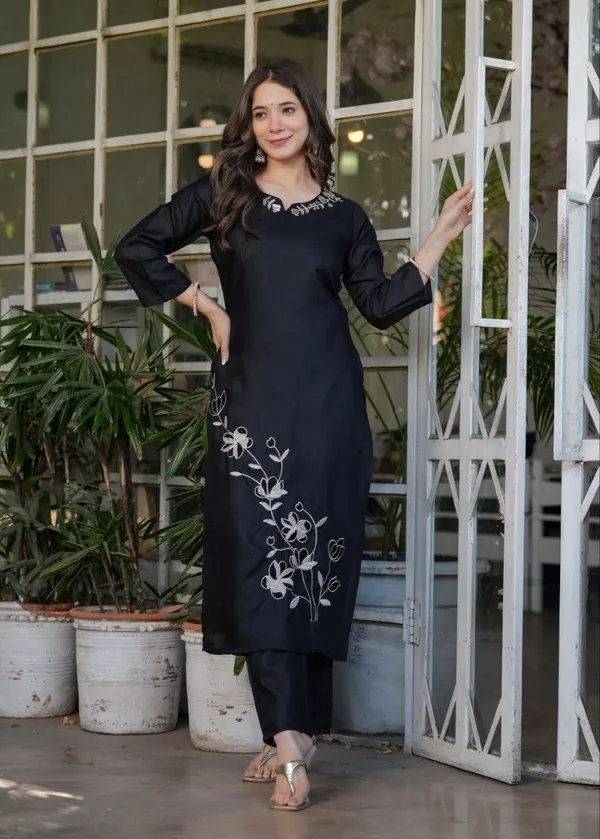 Black_Embroidered_Straight_Kurta_Set_For_Women