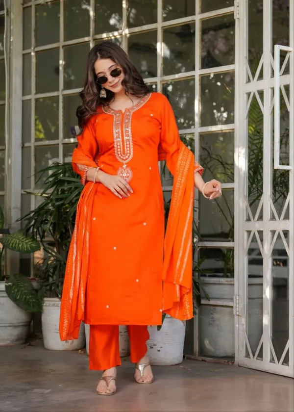 Orange_Embroidered_Straight_Kurta_Set_For_Women