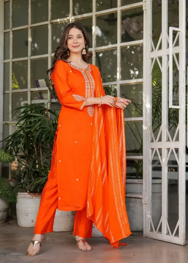 Orange_Embroidered_Straight_Kurta_Set_For_Women