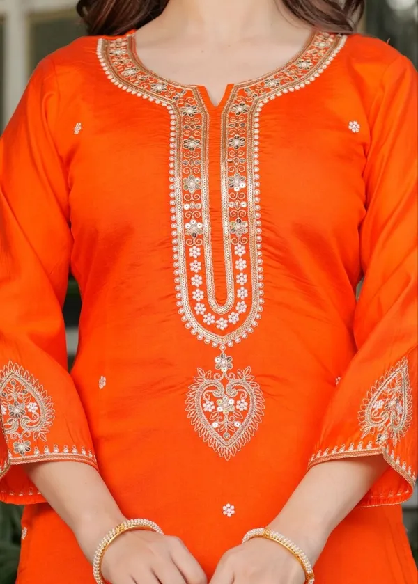 Orange_Embroidered_Straight_Kurta_Set_For_Women