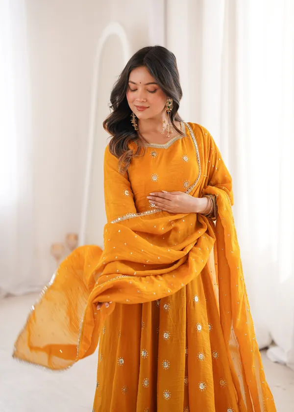 Orange_Embellished_Anarkali_Suit_Set_For_Women