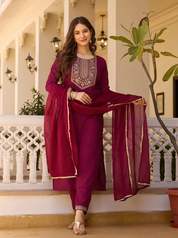 Maroon_Embroidered_Straight_Kurta_Set_For_Women