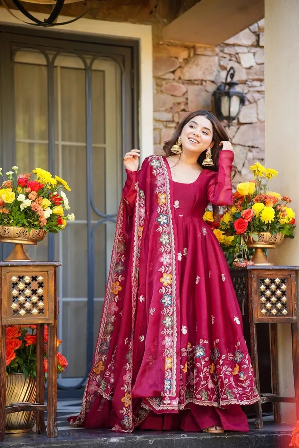 Maroon_Embroidered_Anarkali_Suit_Set_For_Women