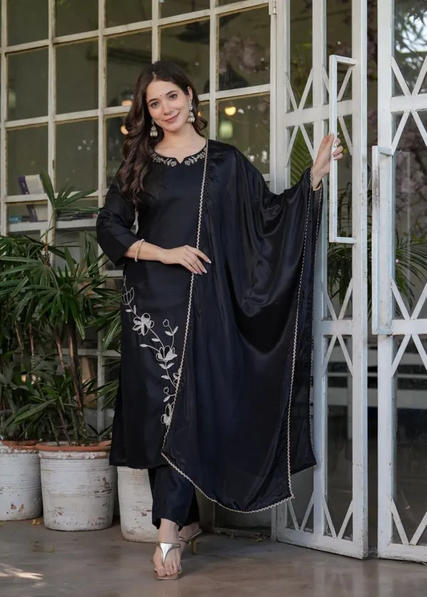 Black_Embroidered_Straight_Kurta_Set_For_Women
