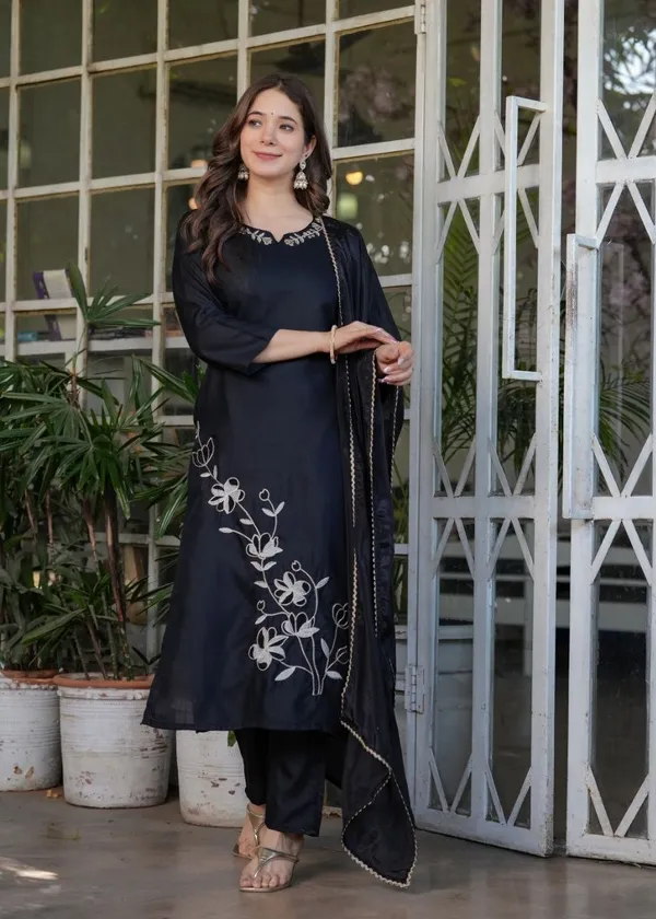 Black_Embroidered_Straight_Kurta_Set_For_Women