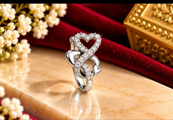 Silver-Toned_Heart_And_Leaf_Ring_for_Women