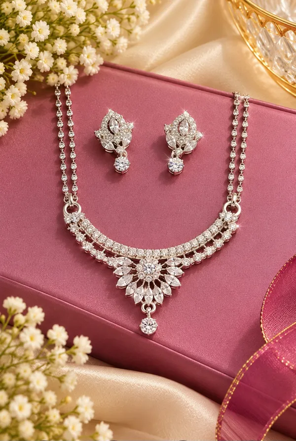Silver_Tone_Crystal_Necklace_And_Earrings_Set_for_Women