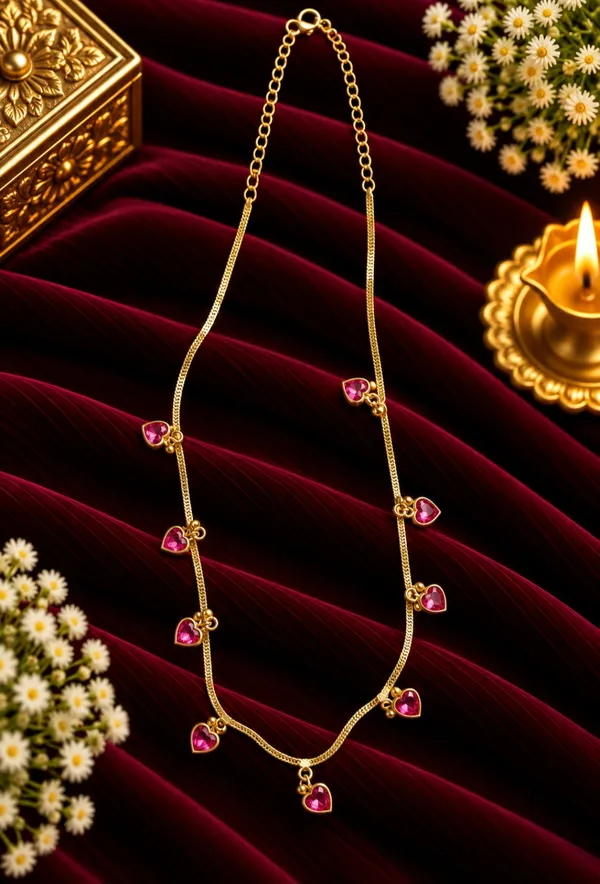 Gold-Tone_Pink_Heart_Charm_Necklace_for_Women