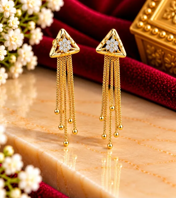 Gold_Tone_Triangular_Chain_Drop_Earrings_for_Women