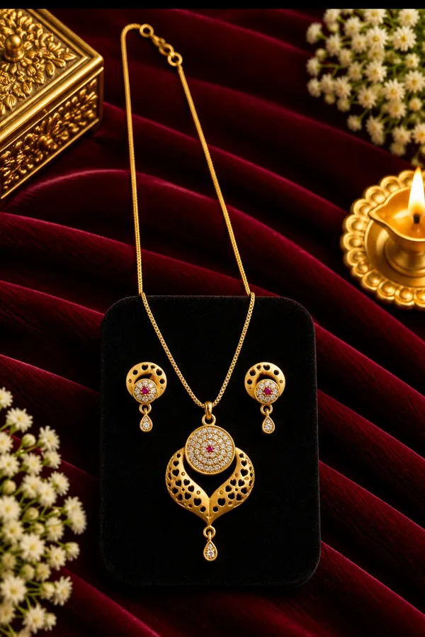 Gold_Tone_Necklace_And_Earrings_Set_for_Women